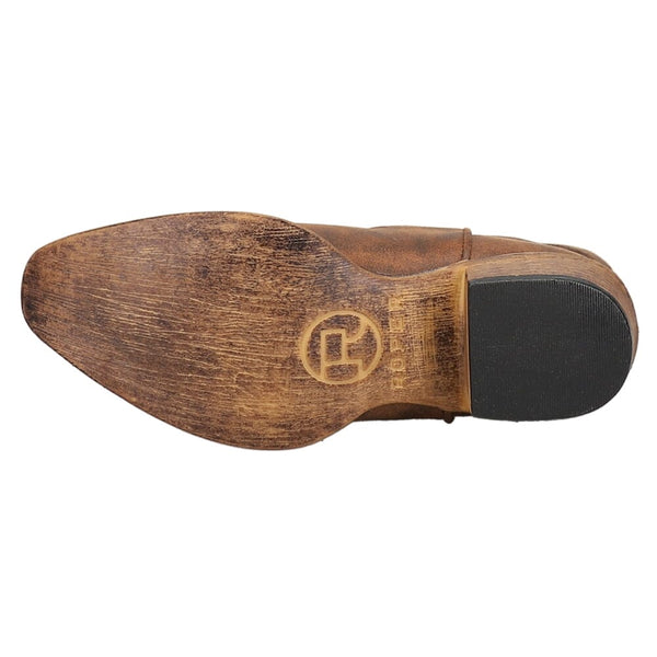 Wooden shoe sole with a logo on a white background