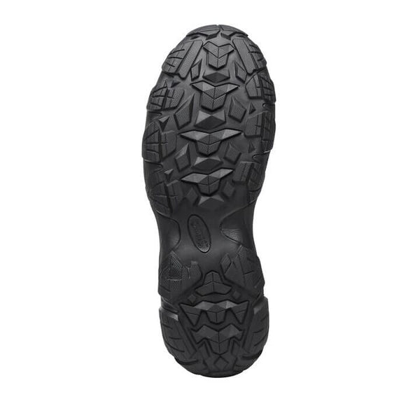 Black shoe sole with tread pattern on a white background