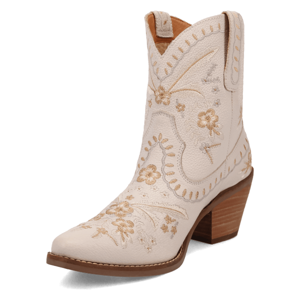 Dingo 1969 Women's - 7" Primrose White Floral Western Ankle Booties - Snip Toe