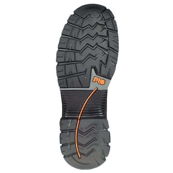 bottom black and orange sole of men's work boot