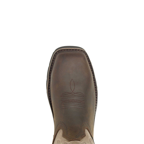 Brown leather boot square toe on a white background