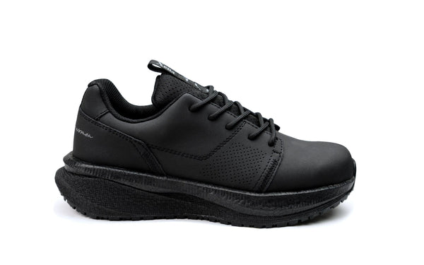 Black safety work sneaker on a white background