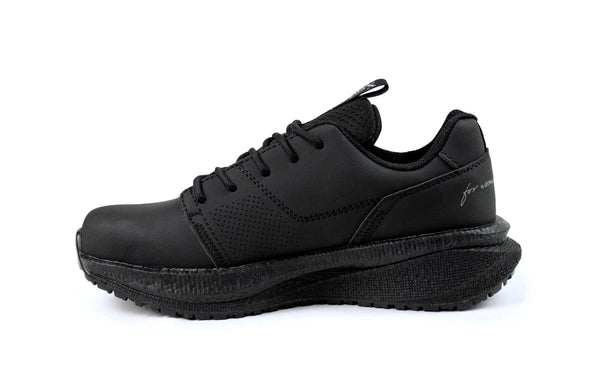 Black athletic style work sneaker on a white background