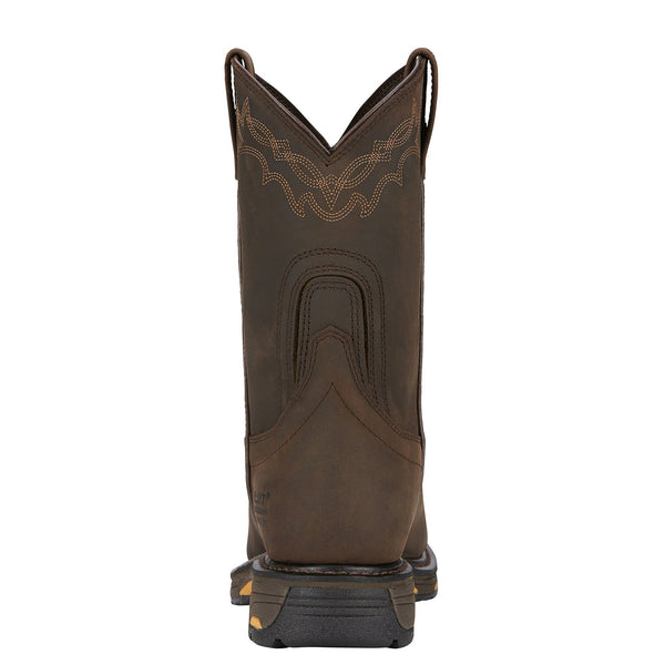 back view of high top work boots with light brown embroidery