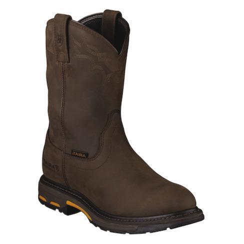 high dark brown work boot with dark brown embroidery