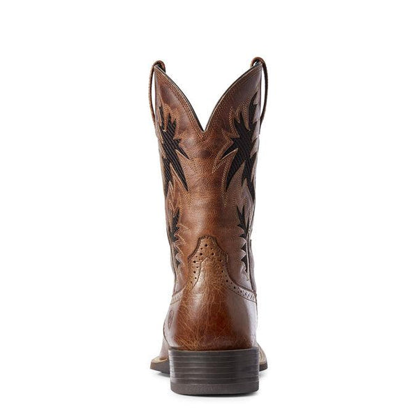 rear view of Brown cowboy boot with dark brown inlays