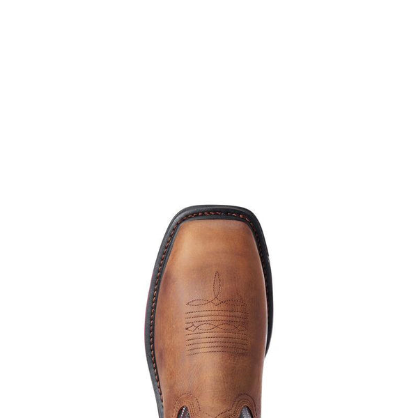 light brown square toe of cowboy boot