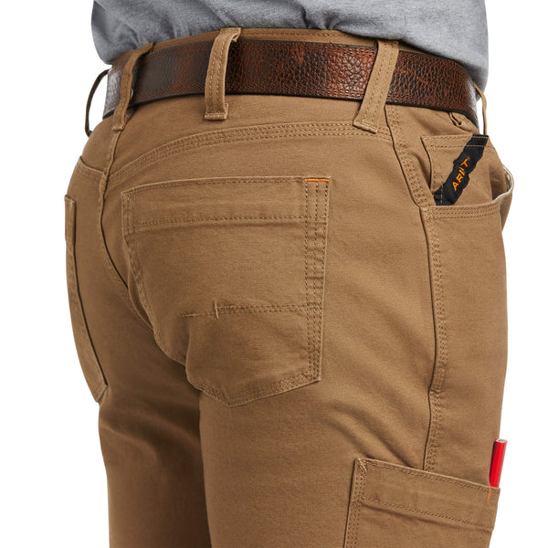 upclose pocket view of man wearing khaki work pants with brown belt and boots