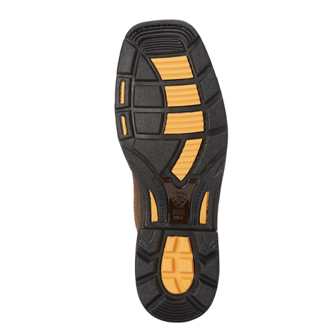 black and yellow sole on work boot