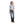 Load image into Gallery viewer, brunette woman wearing dark blue distressed boot leg denim jeans, brown western boots, with white and blue plaid 3/4 sleeve button-up shirt