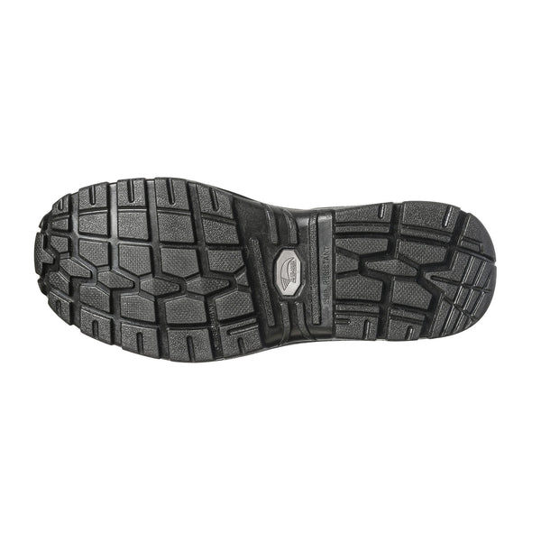 black sole on black hiking boot with a matte finish