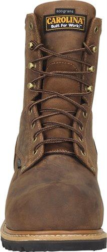 front of hightop brown work boot with black sole