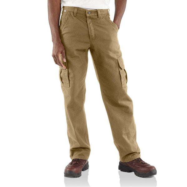 waist down of man wearing khaki cargo pants one hand in pocket
