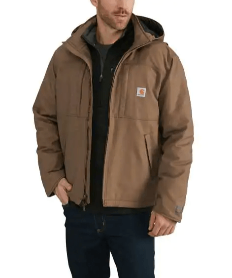 man wearing brown heavy coat with hood