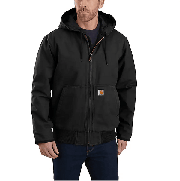 man wearing black insulated jacket with hood