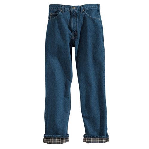 blue jeans with flannel rolled up cuff on white background
