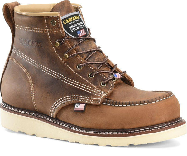 mid-rise brown work boot with light brown sole