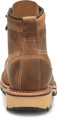 back heel and shaft view of mens carolina distressed brown work boot