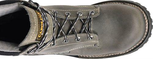 top view of grey mid-rise work boot with black sole