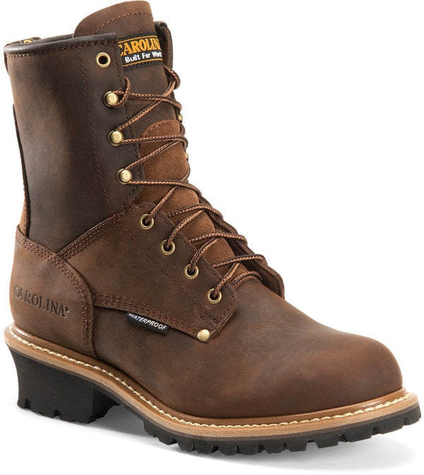 angled view of hightop brown boot with high heel and black sole