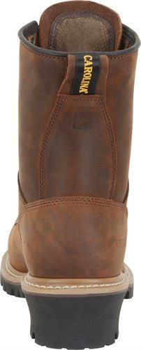 back view of hightop brown boot with high heel and black sole