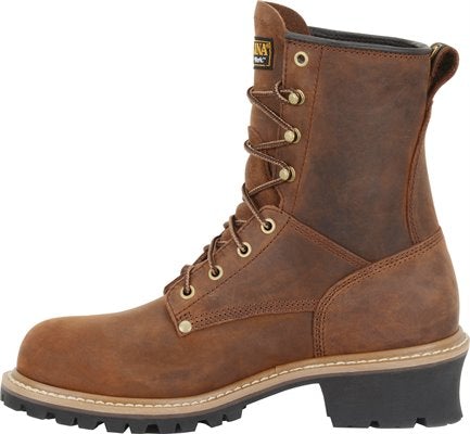 side view of hightop brown boot with high heel and black sole