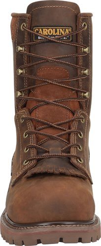 front of hightop dark brown boot with brown sole
