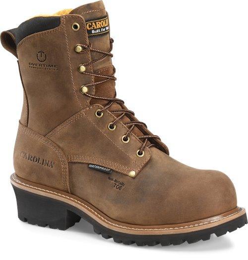 dark brown hightop work boot with black sole