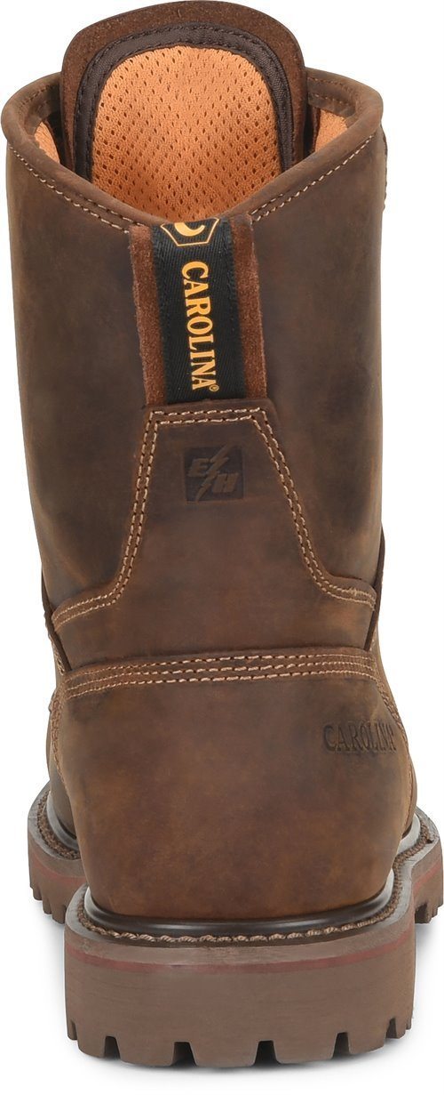 back of hightop dark brown boot with brown sole