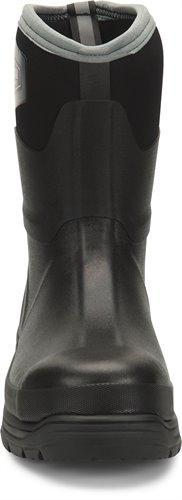 front view of high top black rubber pull on work boot boot