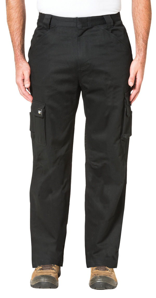 man wearing black pants with leg utility pockets