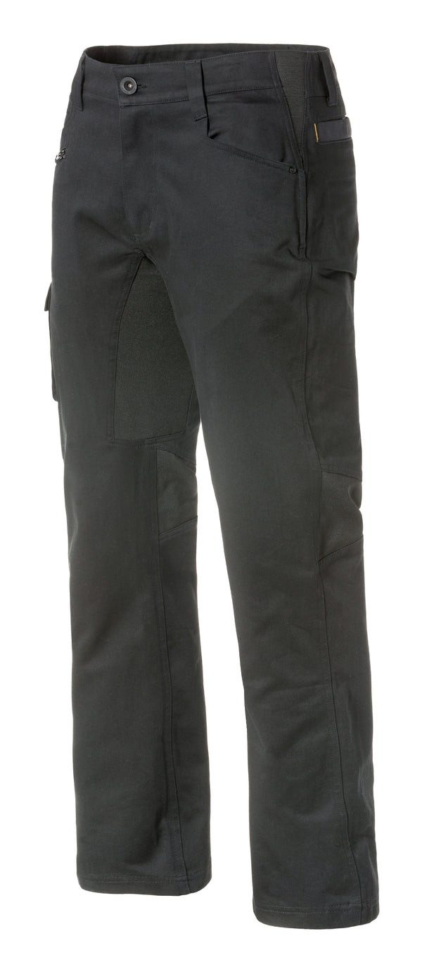front view of dark grey pants with cargo pockets