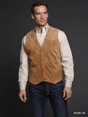 man wearing light brown vest over white long sleeve shirt