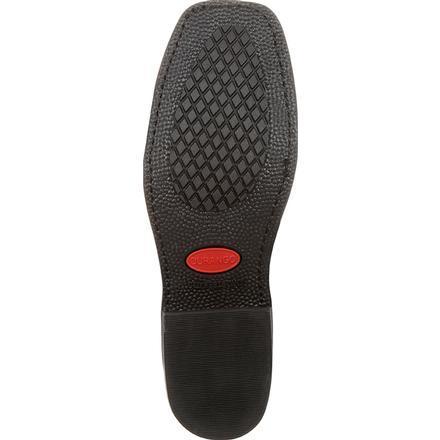 black sole with red logo in middle