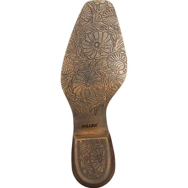 brown sole with etched flower design