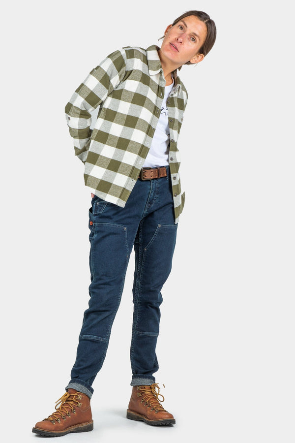 Dovetail Women's Givens Chunky Buffalo Flannel Work Shirt in Green and Cream