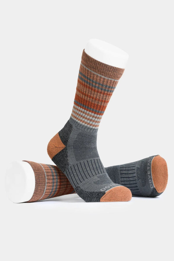 Dovetail Women's Merino Wool Midweight Crew Work Sock in Burnt Orange Stripe