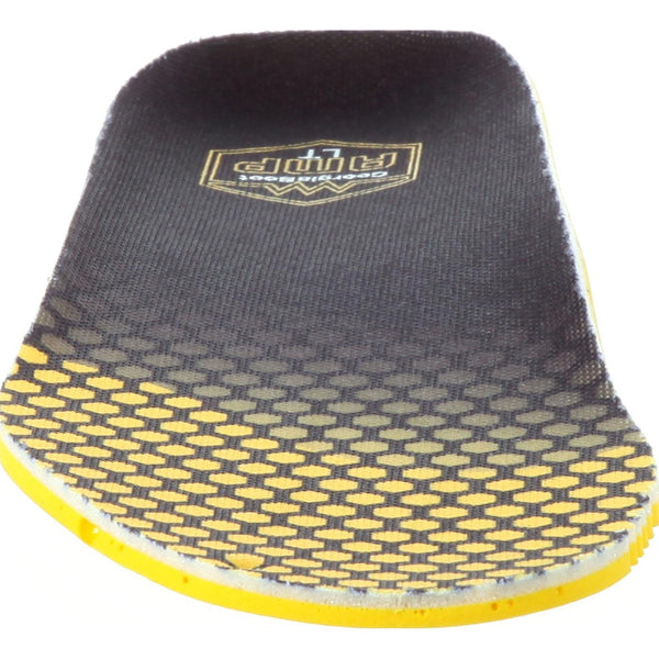 closeup of yellow and black shoe insert
