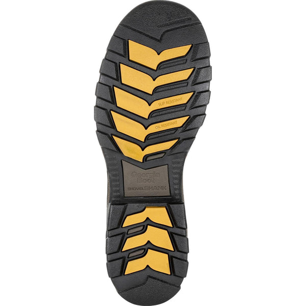black sole with yellow accents