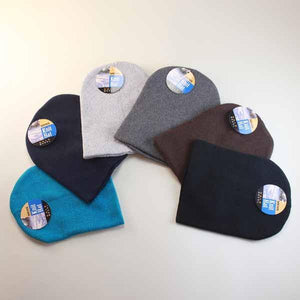 six knit beanies of assorted colors