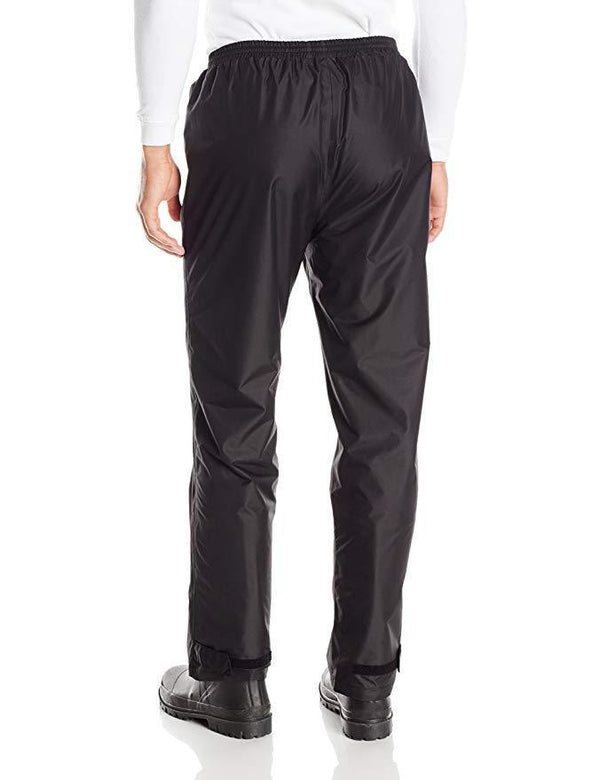 back of man wearing black waterproof pant and black boots