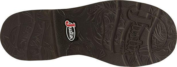 brown sole with floral embossed pattern