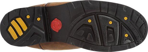 black sole with yellow accents and red logo in center
