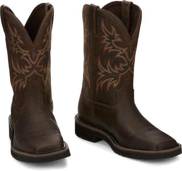 dark brown cowboy boots with red and light brown embroidery