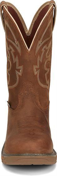 front of tan cowboy boots with light brown embroidery