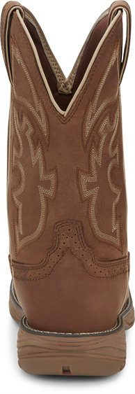 back of tan cowboy boots with light brown embroidery