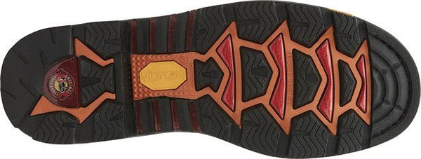 black sole with red and orange accents