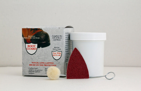 box of boot guard, applicator, polishing pad, and jar of product