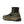 Load image into Gallery viewer, side rear view of black and olive green low top rubber boot with side zipper and tan sole