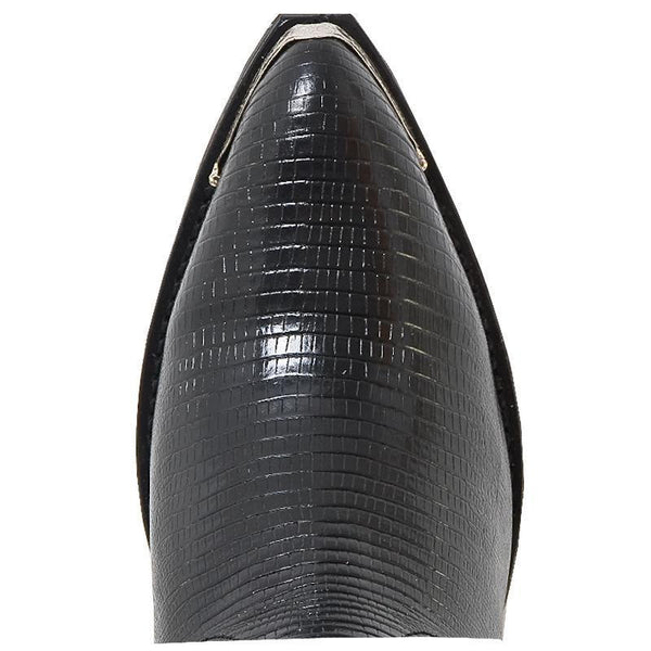 pointed toe on crocodile skin vamp